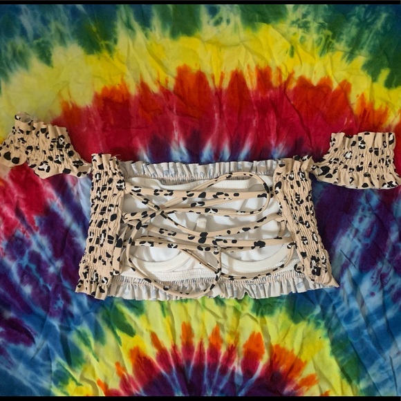 Xhilaration Leopard Print Bandeau Off The Shoulder Lace Up Bikini Top & Bottoms - Picture 2 of 6